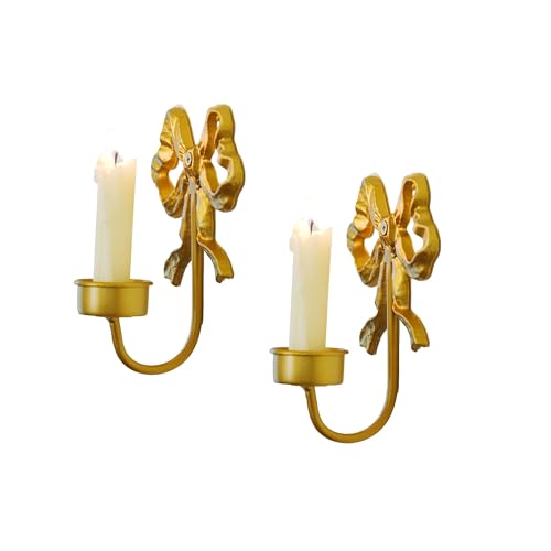 TentHome 2 Stück Wandkerzenhalter Fliege Wandleuchter Kerzenhalter Kerze Wand Metall Kerzenständer Stumpenkerzen Französische Schleife Vintage Kerzenleuchter Wanddekoration Gold von TentHome