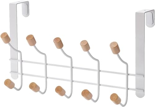 TentHome 2er Set Türhaken Türgarderobe Doppelhaken zum Einhängen Garderobenleiste Hakenleiste Metall Holz Tür-Garderobe Kleiderhaken Weiß/Natur (Large2) von TentHome