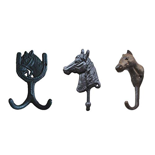 TentHome 3 Stücke Kleiderhaken Wandhaken Garderobe Garderobenhaken Kreative Deko Pferdekopf Wandgarderobe Rustikale Mehrzweckhaken, Antik Braun (Set (3 x verschiedene Haken)) von TentHome