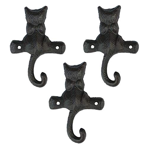 TentHome 3er Set Garderoben-Haken Katze Wandhaken Gusseisen Kleiderhaken Handtuchhaken Metall Rustikal Schlüsselhaken Vintage dekorative Wand-Deko mit Schrauben Antik Dunkelrost von TentHome