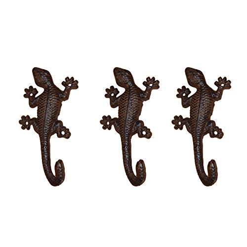 TentHome 3er Set Gecko-Haken Rustikal Wandhaken Eisenhaken Kleiderhaken Gusseisen Garderobenhaken Schlüssel-Haken Wandbehang für Blumentopf Pflanzen Garten Dekoration (Eidechse) von TentHome