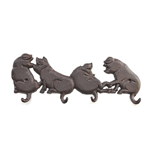 TentHome Antik Hakenleiste Garderobe Haken Gusseisen Wandgarderobe Kleiderhaken Schwein Figur Deko Landhaus Wandhaken mit 4 Metallhaken von TentHome