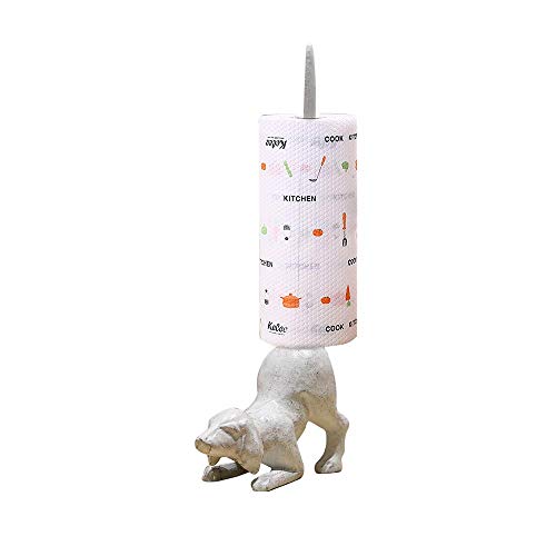 TentHome Antik Toilettenpapierhalter Gusseisen Küchenrollenhalter Stehend WC Papierhalter Ohne Bohren Ersatzrollenhalter Badezimmer (Hund-Antik weiß) von TentHome