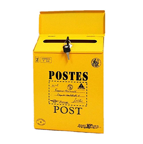 TentHome Briefkasten Postkasten Antik-Look Briefkastenanlage Mailbox Wandbriefkasten Zeitungsfach Farbiger Letterbox Zeitungskasten mit Klappe Gelb 1 von TentHome