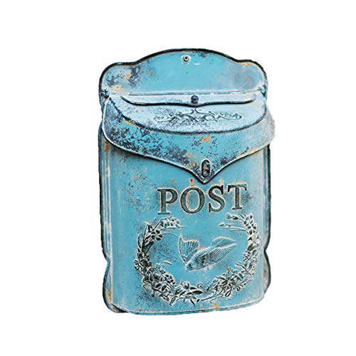 TentHome Briefkasten Wandbriefkasten Mailbox Postkasten Landhaus Schmiedeeisen Post Zeitung Letterbox Abschließbar Briefkastenanlage mit klappe Wanddekoration (Blau1) von TentHome