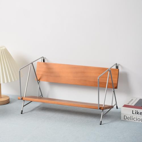 TentHome Bücherregal Klein Holz Schreibtisch-Organizer Sofa-förmiges Tischregal Bücher Regal CDs Zeitschriften Bücher-Display Metall Ständer Aufbewahrungsregal für Büro Kinderzimmer Vintage-Farbe von TentHome