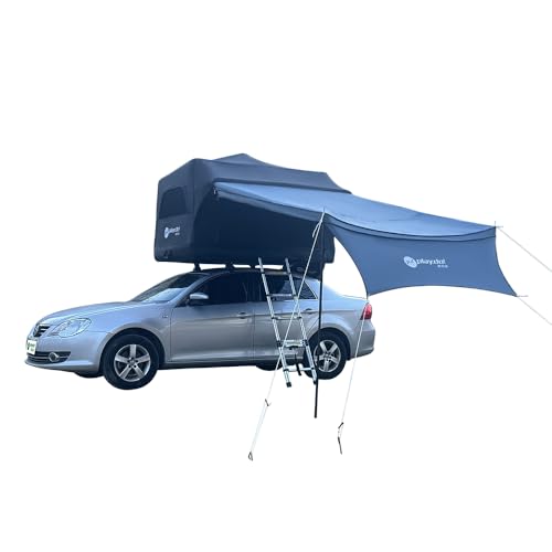 TentHome Dachzelt Aufblasbar Auto Großes Autodachzelt Wasserdicht Mehrzweck-Zelt mit Veranda Bequem Einfach Aufbau Leichtbau Autozelt Leicht Angelzelt Schwarz Camping mit 90° Markise von TentHome