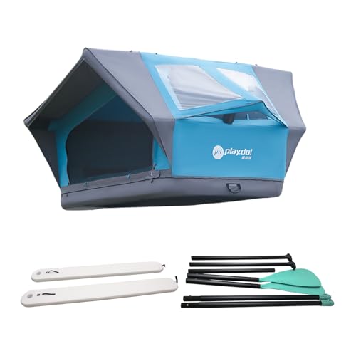 TentHome Dachzelt Aufblasbares Groß Autodachzelt ganzem Dachfenster Inflatable Top Roof Tent Car SUV Auto Schlafzelt mit Leiter Vorzelt 2-3 Personen (Dachzelt mit 2 Aerostat-Luftsack u.Paddel) von TentHome