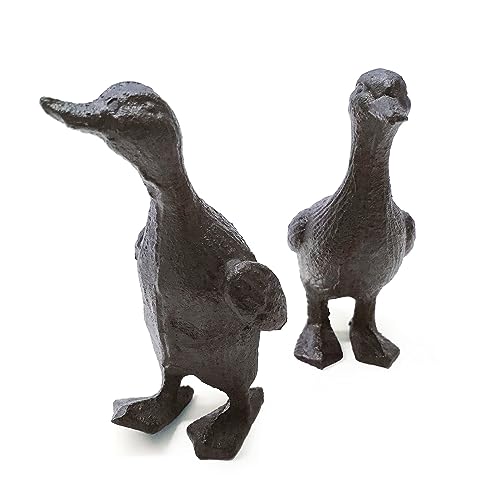 TentHome Enten Statue Klein Gartenfigur Rostige Gusseisen Garten Deko Gans Figuren im Paar Edelrost Tierfigur Skulptur für draußen Teich Bauernhaus 2er-Set von TentHome