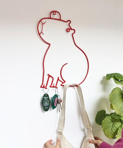 TentHome Garderobe Metall Wand Linie Tier Hakenleiste Selbstklebend für Kinder Schlüsselleiste mit 5 haken Schlüsselbrett Schlüsselhaken Schlüsselhalter Tier Rot Wanddeko Kinderzimmer Flur Capybara von TentHome