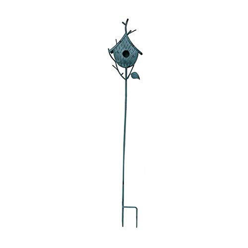 TentHome Gartenstecker Metall Vogel Gartenstab Vogelhaus auf Stab Vogelfutterhaus mit Ständer/Standfuß Vogelhäuschen Gartendeko Landhaus für Vögel - H100cm (Blau) von TentHome