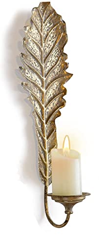 TentHome Kerzenhalter Wand Kerzenleuchter Metall Kerzenständer Blatt Teelichthalter Dekorative Kerzen Halterung zum Aufhängen Windlicht Antik Gold (A) von TentHome