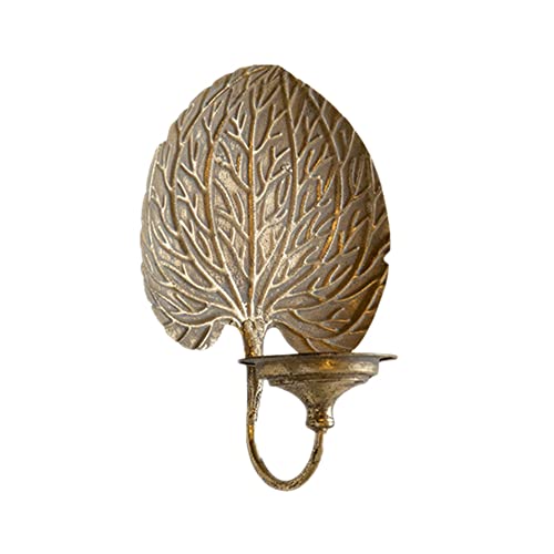 TentHome Kerzenhalter Wand Kerzenleuchter Metall Kerzenständer Blatt Teelichthalter Dekorative Kerzen Halterung zum Aufhängen Windlicht Antik Gold (E) von TentHome