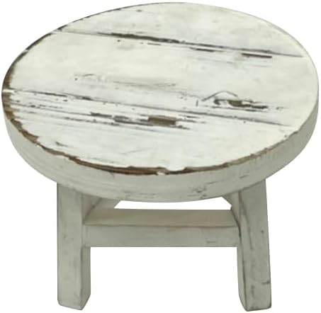 TentHome Rustikaler Pflanzenhocker Blumenständer Holz Shabby Sitzhocker Fußhocker Tritthocker Kinderhocker Kleiner Holzhocker für Kinderzimmer Garten Weiß Rund von TentHome