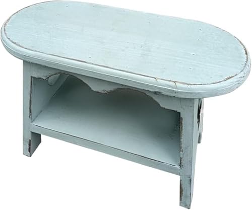 TentHome Sitzhocker Holz Vintage Fußbank Fußstütze Rustikaler Holzhocker Kinder Tritthocker Kleiner Pflanzenhocker Shabby Blumenhocker Oval Hocker Kinder für Kinderzimmer Garten Küche Blau von TentHome