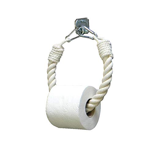 TentHome Toilettenpapierhalter Klopapierhalter Kreativ Rollenhalter für WC Badezimmer Bad Rustikaler Toilette Papierhalter Ersatzrollenhalter Vintage Dekor Industrie Seil, Ohne Bohren Weiß von TentHome