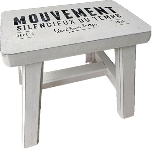 TentHome Vintage Tritthocker Holz Sitzhocker Rustikaler Pflanzenhocker Holzhocker Rechteckige Fußbank Bänkchen kleine Schemel Landhaus Massivholz Hocker Fußhocker Blumenhocker Weiß von TentHome