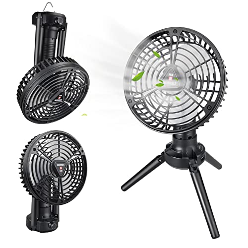 Tentock 10400mAh Camping Ventilator mit LED Licht,USB Ventilator Akku Leise Tischventilator mit 3 Geschwindigkeiten, Tragbare Ventilator klein für Camping Schlafzimmer (Schwarz) von Tentock