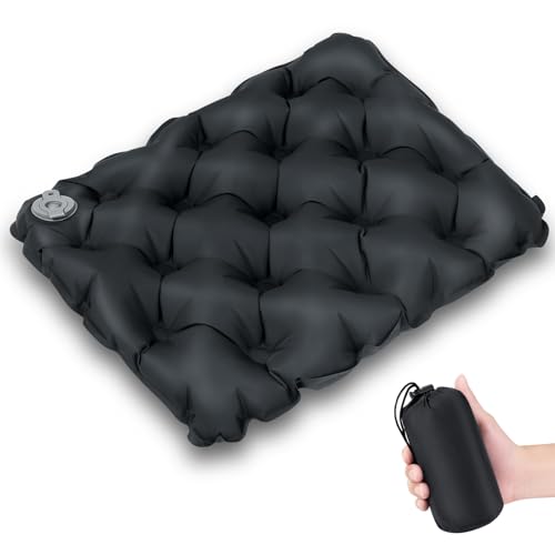 Tentock Sitzkissen Outdoor Faltbar Aufblasbar Camping Wandern Stadion Wetterfest Sitzunterlage Kinder Ultraleicht Luftkissen Strand Rucksacktour Angeln Bootfahren Konzerte TribüNe Rasen (Schwarz) von Tentock