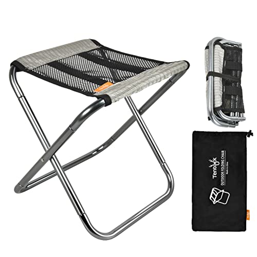 Tentock Ultraleichter Camping Klapphocker mit Tragetasche, Outdoor Faltbare Angelhocker aus Aluminium Tragbarer Mini Hocker für Picknick Wandern Reisen (grau) von Tentock