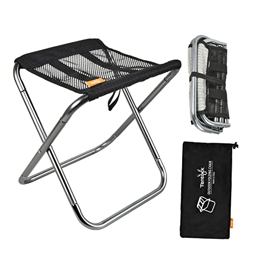 Tentock Ultraleichter Camping Klapphocker mit Tragetasche, Outdoor Faltbare Angelhocker aus Aluminium Tragbarer Mini Hocker für Picknick Wandern Reisen (schwarz) von Tentock