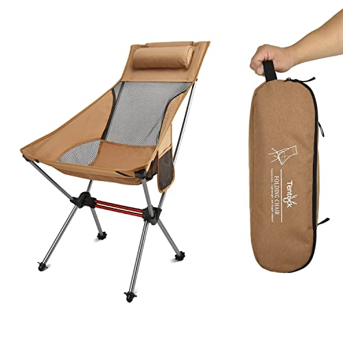 Tentock Ultraleichter Camping-Klappstuhl, kompakter Angelstuhl bis 150 kg, Outdoor-Rucksackreisen, Stuhl mit Tragetasche für Angeln, Picknick, Wandern, Strand, Garten (Khaki) von Tentock