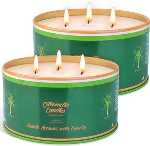 Citronella Kerze Outdoor groß, 2X 450g Outdoor Kerzen Natürliche Sojawachs Zitronella Kerze Garten mit 3 Docht Citronella Duft Kerze für Garten, Camping, Picknicks, 200 Stunden Brenndauer von Tenuiskft