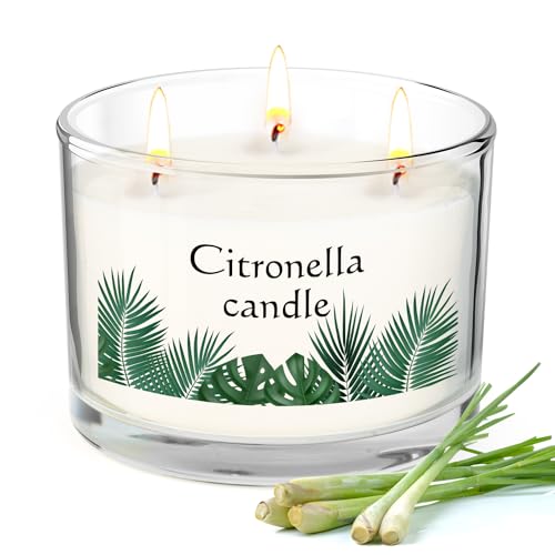 Citronella Kerzen Outdoor Groß 100Std Draußen Camping Citronella Kerzen im Glas Natürliche Sojawachs Zitronella Kerze Draußen Lemongrass Natürliches Sojawachs für Balkon, Picknick, Terrasse von Tenuiskft