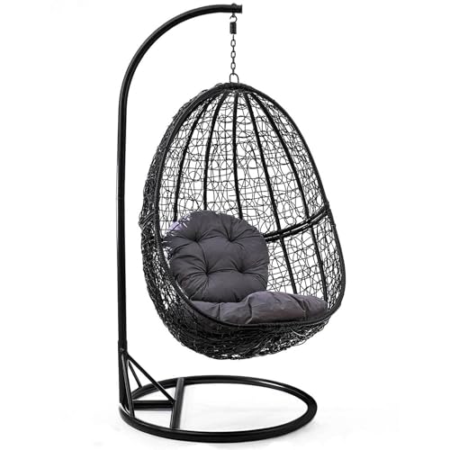 Tenzo-R Luxus Hängesessel Korb Polyrattan mit Gestell Schwarz und Sitzkissen Grau Tenzo-R Luxus Hängesessel Korb Polyrattan mit Gestell Schwarz und Sitzkissen Grau von Tenzo-R