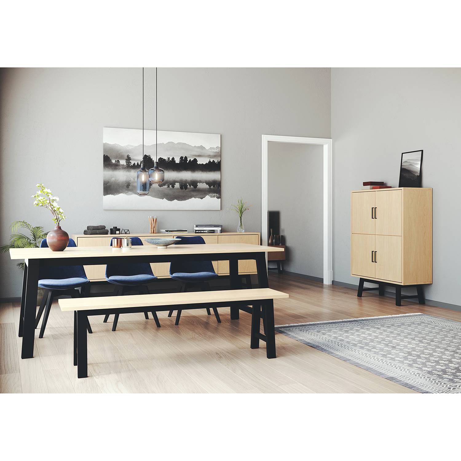 home24 Polsterstuhl Lex 2er Set 48 x 85 x 56cm Blau/Dunkelblau von home24