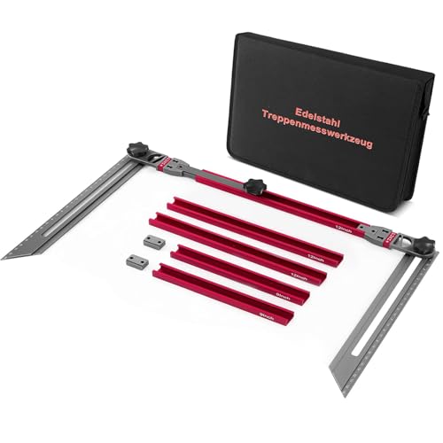 Teodute Treppenstufen-Schablonenwerkzeug, Edelstahl Treppenmesswerkzeug mit Winkelmesser und Skalenanzeige, Treppenlehre für Treppen Auflagen Und Trennwände (Einstellbare Länge 17.9 to 50.9 Zoll) von Teodute