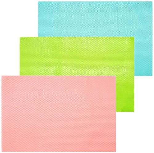 3 Stück Antibakterielle Kühlschrankmatten Entziehen Feuchtigkeit Matten Abwaschbar und DIY [29cm x 45cm] 3 Blau, Grün, Pink von Teogneot