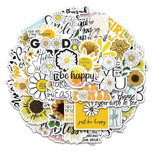 50 Pieces Sunflower Stickers, Inspirational Yellow Flower Stickers Teens Vinyl Waterproof Stickers von Teogneot