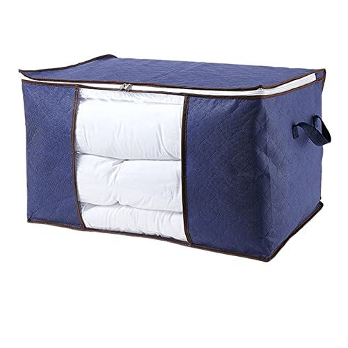 Teogneot Aufbewahrungstasche,Aufbewahrungsbox mit Deckel, Groß Kleideraufbewahrung Umzugskartons, Faltbare Aufbewahrung Boxen,90L, Blau von Teogneot