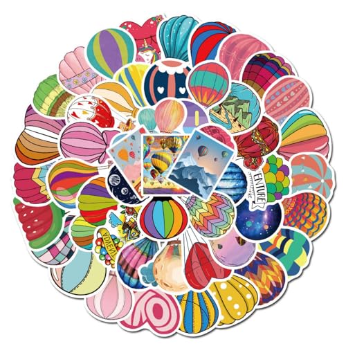 Balloon Stickers 50 Pieces Hot Air Balloon Stickers Waterproof Sticker Set von Teogneot