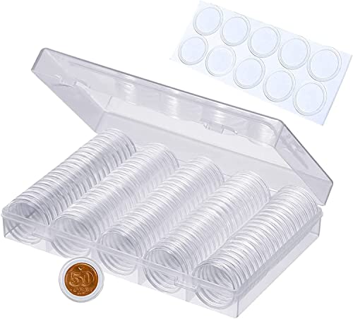 Teogneot Münzhalter Set mit 100 Münzkapseln, Aufbewahrungsbox mit Etiketten, Transparent von Teogneot