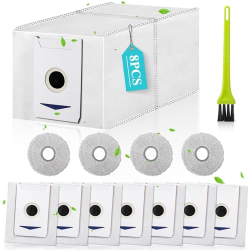 12 Stück Zubehörset für Ecovacs DEEBOT T30 Omni/ T30 Pro Omni Saugroboter enthält 3L Großer Kapazität Antibakterieller Staubsaugerbeutel & 2 Paar Waschbare Wischtücher Reinigungstücher mit Staubpinsel von Teokantz
