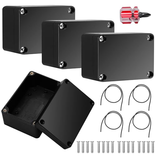 4 Stück 100 * 68 * 50mm Anschlussdose Wasserdicht Schwarz, IP66 Abzweigdose Aufputz Wasserdicht, Verteilerdose Außen Wasserdicht, ABS Gehäuse Elektronik mit Schraubendreher von Teokantz