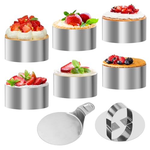 6 Stück Ø 8 cm Dessertringe, Edelstahl Tortenring, 8×4 cm Kuchenring, Servierringe mit Deckel und Grundplatte, Backring für Dessert Torten Kuchen DIY von Teokantz