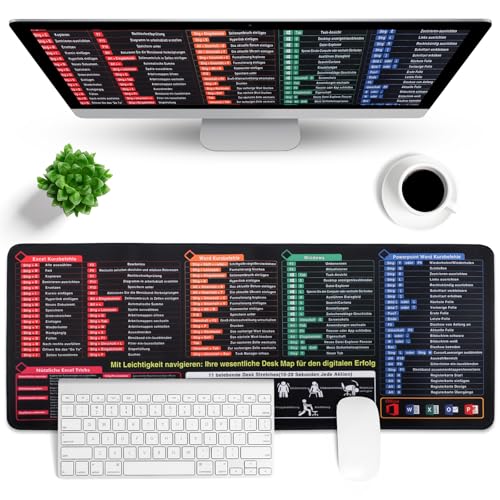 800×300×3mm Excel Spickzettel Schreibtischunterlage Deutsch, XL Excel Mauspad Deutsch, Schreibtischunterlage Shortcuts für Excel Word Windows und PowerPoint von Teokantz