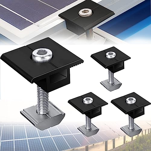 Teokantz 4 Stück Mittelklemme 30mm Schwarz Verstellbare Solarpanel Verbinder Modulklemmen Solar Photovoltaik Klemmen Solarmodul Halterung Mittelklemme Aluminium Befestigung Montage PV Modul von Teokantz