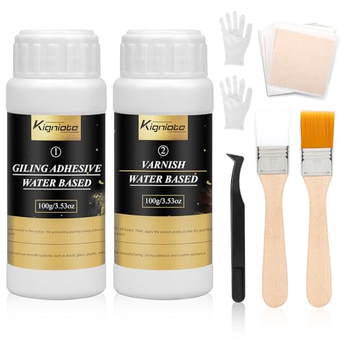 Teokantz Blattgold Kleber Set, inkl. 100 ml Kleber und 100 ml Schutzlack auf Wasserbasis, 100 Stück Blattgold zum Basteln, Malen und professionellen Bastelgebrauch von Teokantz