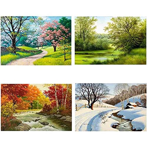 4 Pack DIY 5D Diamond Painting Set,Landschaft Jahreszeiten Full Drill Diamant Painting Bilder für Erwachsene Kristall Stickerei Kreuzstich Gemälde Handwerk Hause Wanddekoration Square Drill,30x40cm von Teonene