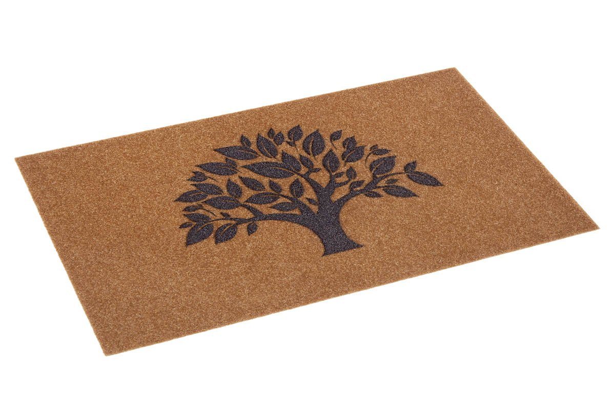 Fußmatte Fußmatte Baum In- / Outdoor Kokos Optik Blätter Motiv braun grau, Teppich Boss, rechteckig, Höhe: 10 mm von Teppich Boss