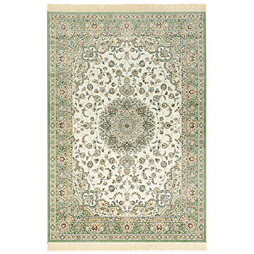 Teppich Boss - Orientalischer Samt-Teppich mit Fransen Antik Nain Ivory Grün, Größe:95x140 cm von Teppich Boss
