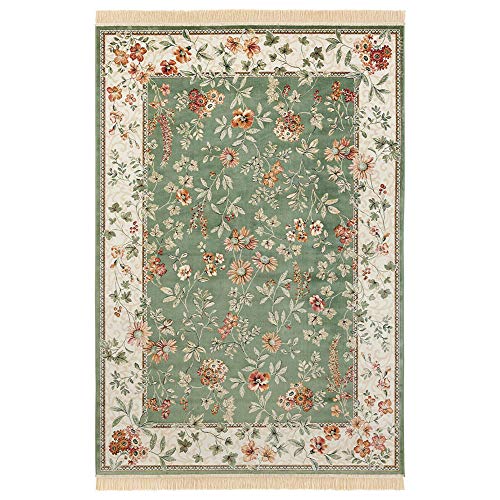 Teppich Boss - Orientalischer Samt-Teppich mit Fransen Oriental Flowers Grün, Größe:135x195 cm von Teppich Boss