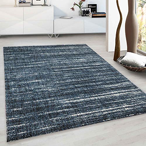 Designer Teppich Wohnzimmer weich mit dichtem Flor meliert versch. Farbvarianten, Farbe:Blau, Maße:80x150 cm von Teppich-Home