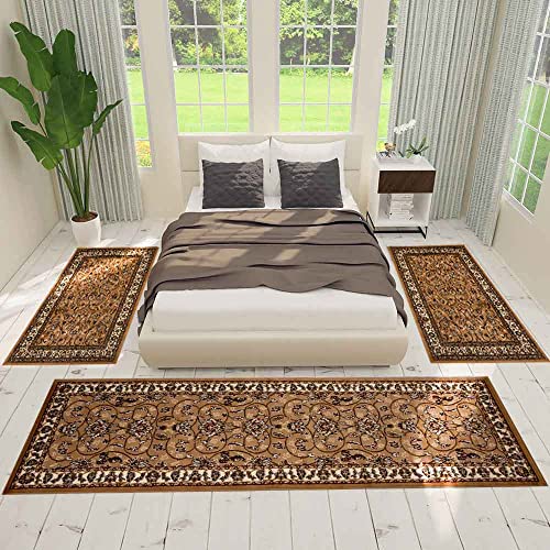 Orient Teppich rot beige grau schwarz klassisch dicht gewebt mit Ornament und Blumenmotiven, Farbe:B2430, Maße:1x 60x300 / 2X 60x110 von Teppich-Home