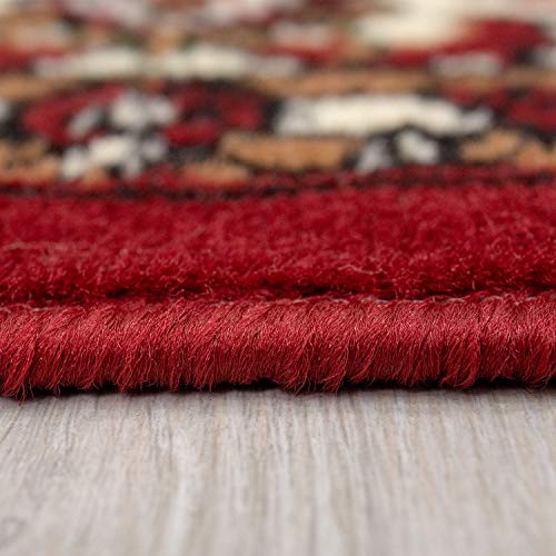 Orient Teppich rot beige grau schwarz klassisch dicht gewebt mit Ornament und Blumenmotiven, Farbe:R2430, Maße:1x 60x300 / 2X 60x110 von Teppich-Home