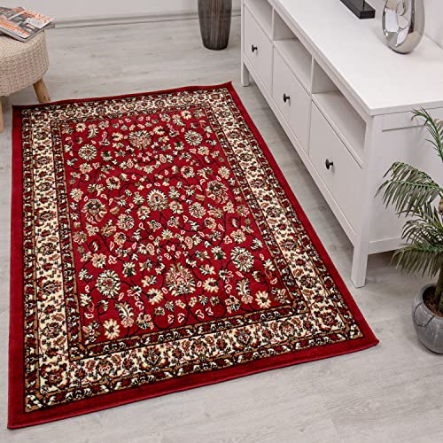 Orient Teppich rot beige grau schwarz klassisch dicht gewebt mit Ornament und Blumenmotiven, Farbe:R2430, Maße:60x110 cm von Teppich-Home
